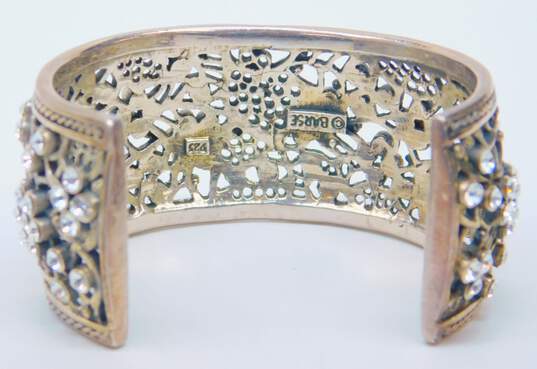 Barse Sterling Silver CZ Ornate Floral Wide Cuff Bracelet 95.8g image number 3