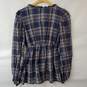 Max Studio Navy Plaid Peasant Top Blouse Women's SM NWT image number 2