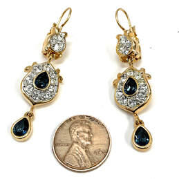 Designer Swarovski Gold-Tone Rhinestone Dangle Earrings With Dust Bag alternative image