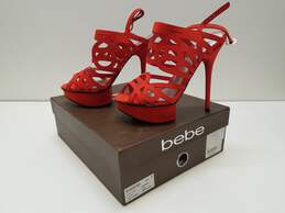 Bebe Promise Orange Suede Strappy Stiletto Heels Women's Size 7