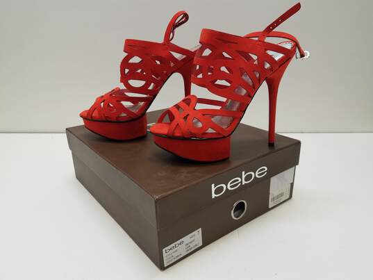 Bebe Promise Orange Suede Strappy Stiletto Heels Women's Size 7 image number 1