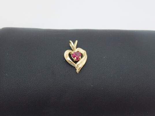 Romantic 10K Yellow Gold Ruby Heart Pendant 1.4g image number 3