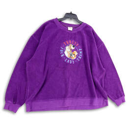 Womens Purple Crew Neck Long Sleeve Fleece Pullover Sweater Size XXL