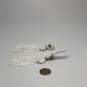 Designer J. Crew Gold-Tone White Beaded Tassel Classic Dangle Earrings image number 2