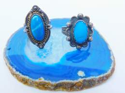 Artisan 925 & 950 Silver Turquoise Cabochon Scalloped & Stamped & Granulated & Rope Split Shank Rings Variety 10.3g
