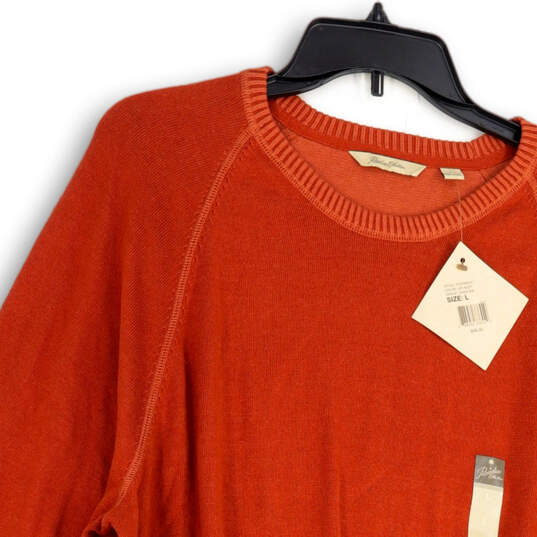 NWT Mens Orange Knitted Long Sleeve Crew Neck Pullover Sweater Size Large image number 4