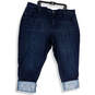 Womens Blue Denim Dark Wash Pockets Shimmer Cuff Cropped Jeans Size 28W image number 1