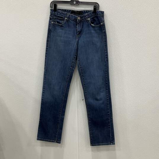 Womens Blue Denim Medium Wash Stretch Slim Fit Straight Jeans Size 10 image number 1