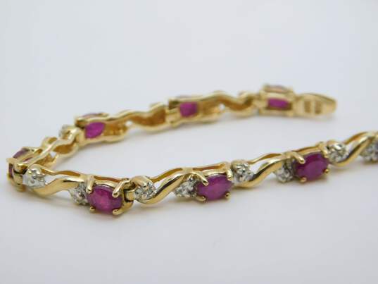 10K Yellow Gold Ruby Diamond Accent Tennis Bracelet 6.1g image number 3