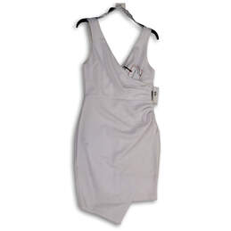 NWT Womens White Wrap V-Neck Asymmetric Hem Sleeveless Bodycon Dress Size 8 alternative image