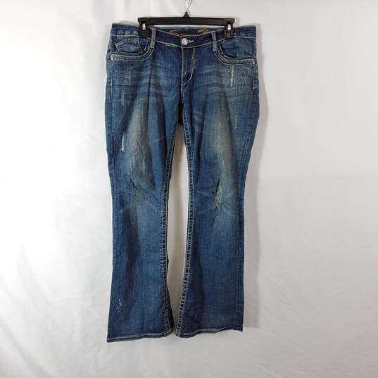 Seven7 Women Dark Wash Flared Jeans sz 10 image number 1