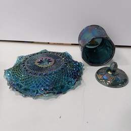 Iridescent Carnival Glass Platter & Canister w/ Lid Bundle alternative image