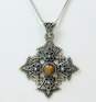 Artisan Jerusalem 925 & 900 Silver Brown Glass Granulated Cross Pendant Foxtail Chain Necklace 13.1g image number 2
