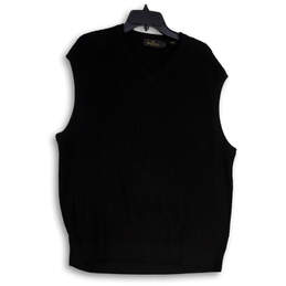 Mens Black Sleeveless V-Neck Cable Knit Pullover Sweater Vest Size Large