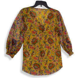 NWT Womens Yellow Red Floral Pleated V-Neck Tunic Blouse Top Size Medium alternative image