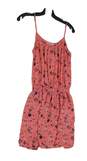 Womens Pink Floral Spaghetti Strap Stretch Waist Mini Dress Size Small image number 1