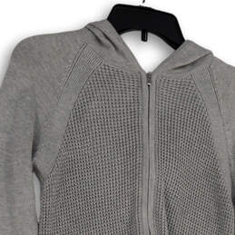 Womens Gray Knitted Long Sleeve Hi-Low Hem Hooded Full-Zip Sweater Size XS alternative image