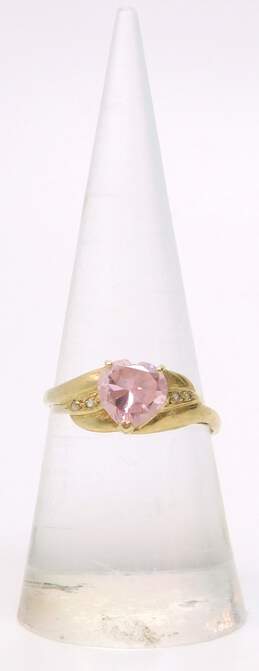 14K Yellow Gold Pink & Clear Cubic Zirconia Heart Shaped Ring 2.2g
