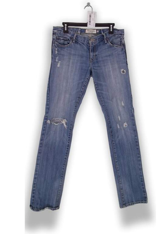 Womens Light Blue Flat Front Coin Pocket Distressed Denim Jeans Size Medium image number 5