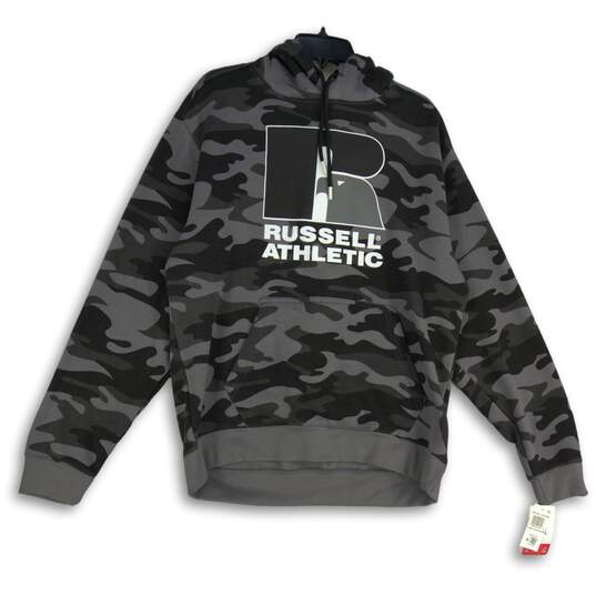 NWT Russell Athletic Mens Black Gray Camouflage Pullover Hoodie Size Large image number 1