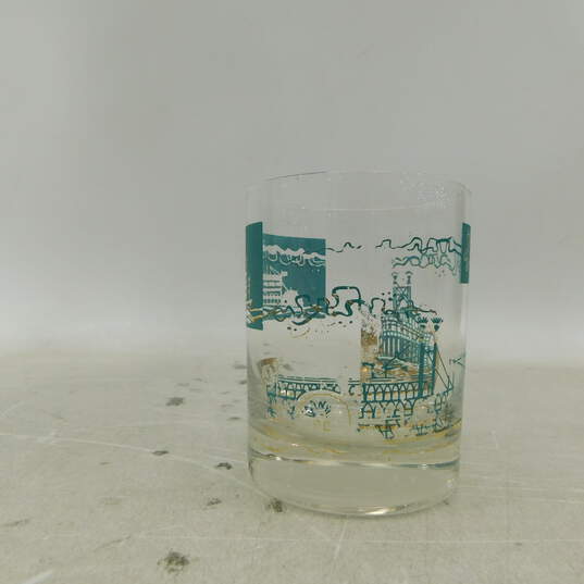 MCM Mid Century Libbey Southern Comfort Low Ball Barware Gold & Turquoise Drinking Glasses image number 2