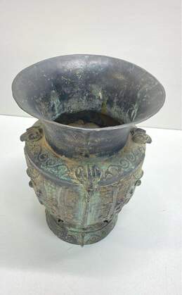 Oriental Bronzeware11.5 inch Tall Archaistic Vessel Decorative Metal Vase
