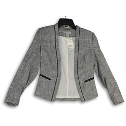 Womens Gray Space Dye Long Sleeve Welt Pocket Open Front Blazer Size 6