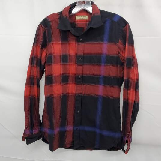 Burberry Men's Strenton Slim Fit Red Plaid Long Sleeve Shirt Size Small AUTHENTICATED image number 1