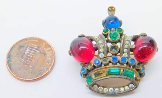 Vintage Crown Trifari Alfred Philippe Gilded Sterling Jelly Belly Small Crown Brooch 12.3g image number 4