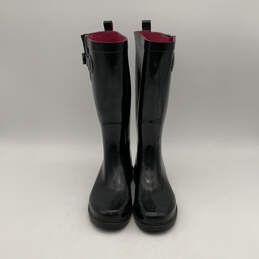 Womens Black Round Toe Mid-Claf Pull-On Waterproof Rain Boots Size 6