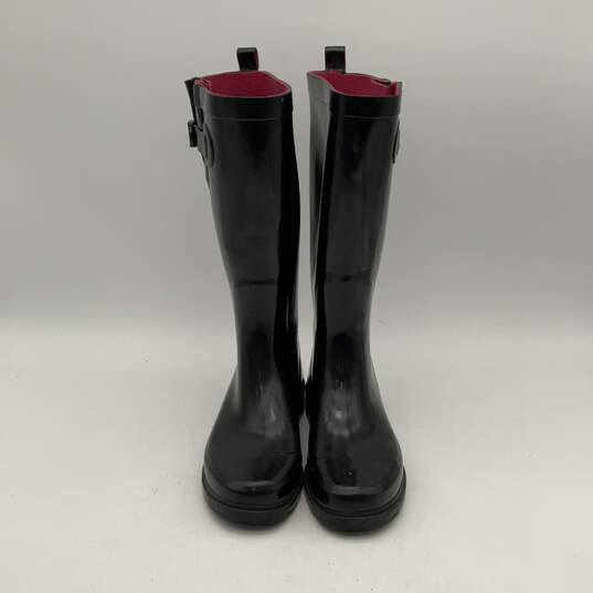 Womens Black Round Toe Mid-Claf Pull-On Waterproof Rain Boots Size 6 image number 1