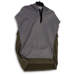 Mens Gray Dri-Fit Sleeveless Drawstring Pockets Pullover Hoodie Size Large