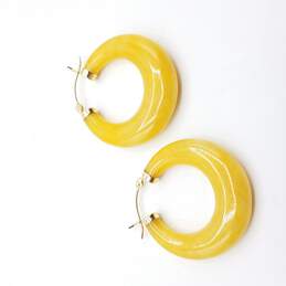 14K Yellow Gold Yellow Jade Hoop Earrings 11.12G