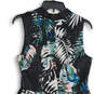 Womens Black Floral Sleeveless V-Neck Back Zip A-Line Dress Size 8 image number 4