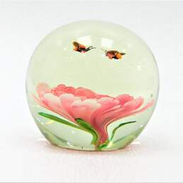 Vintage Murano Style Art Glass Flower & Bees Paperweight alternative image