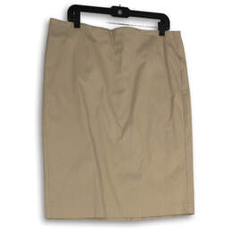 Womens Tan Flat Front Back Zip Slit Straight & Pencil Skirt Size 16