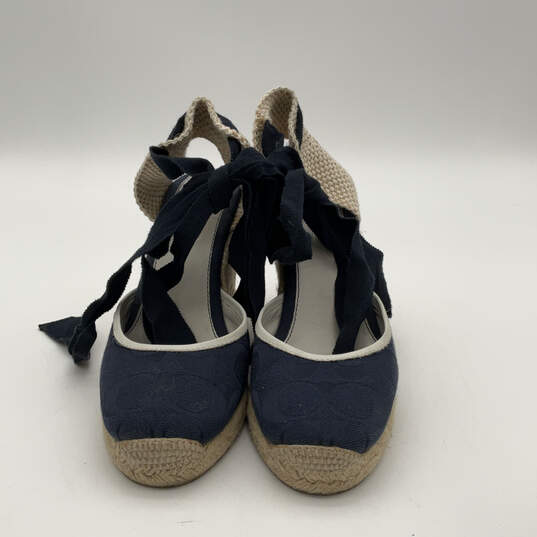Womens Mindy A8092 Blue Beige Round Toe Wedge Heel Espadrille Sandals Sz 6M image number 3