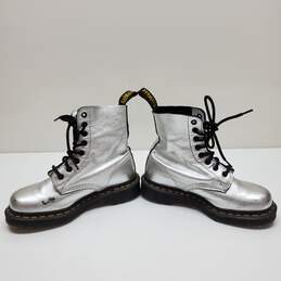 Dr. Martens PASCAL MET Combat Boots Metallic Silver Leather Women's  Size 5 alternative image