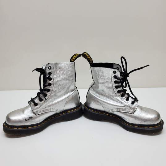 Dr. Martens PASCAL MET Combat Boots Metallic Silver Leather Women's  Size 5 image number 2