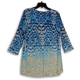 NWT Womens Blue White Printed Round Neck 3/4 Sleeve Tunic Blouse Top Size 2 alternative image