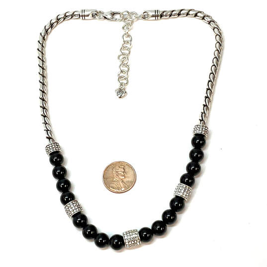Designer Brighton Silver-Tone Rope Chain Adjustable Black Beaded Necklace image number 3