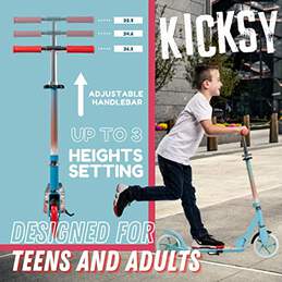 Scooter Bundle x3 - Kicksy Teal Orange - Kick Scooter for Kids Ages 6-12 & Scooter for Teens 12 Years and Up- Big Wheel Scooter for Stability - 2 Wheel Scooter for Boys & Girls- Foldable Kick Scooter Adult - Up to 220 lbs (Limit time only)