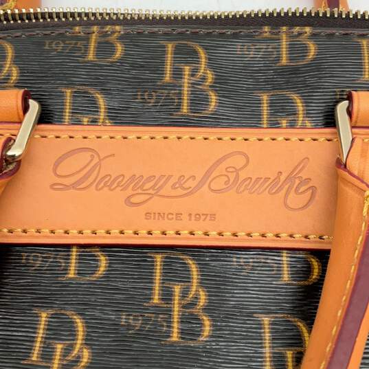 Womens Brown Leather Signature Print Adjustable Strap Crossbody Handbag Purse image number 4