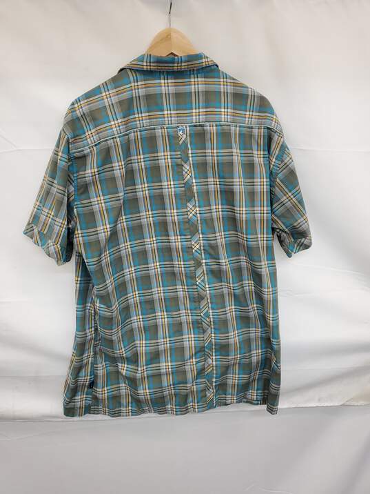 Mn Kuhl Eluxur Polyester Green Plaid T Shirt Button Up Sz XL image number 2