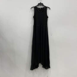 Womens Black Sleeveless Round Neck Champagne Pleated Maxi Dress Size Small