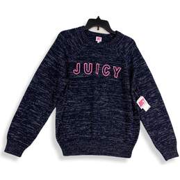 NWT Juicy Couture Juicy Womens Navy Blue Knitted Crew Neck Pullover Sweater Sz L