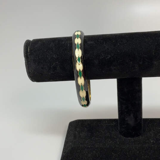 Designer J. Crew Gold-Tone Black Green Enamel Round Shape Bangle Bracelet image number 1
