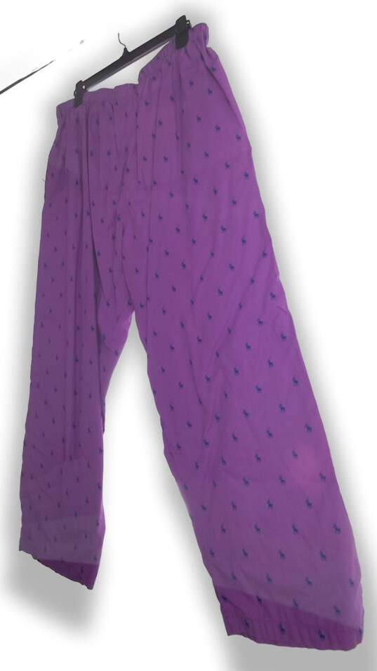 Womens Purple Blue Elastic Waist Front Pockets Straight Leg Pajamas Pants Sz XL image number 6