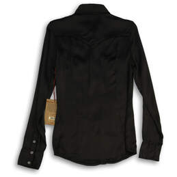 NWT Womens Black Pointed Collar Long Sleeve Flap Pocket Button-Up Shirt Size XS alternative image