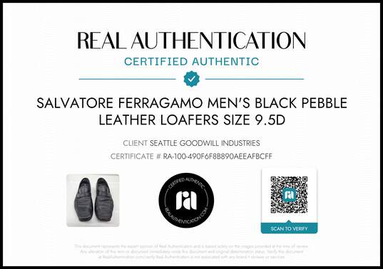 Salvatore Ferragamo Men's Black Pebble Leather Loafers Size 9.5D w/COA image number 2